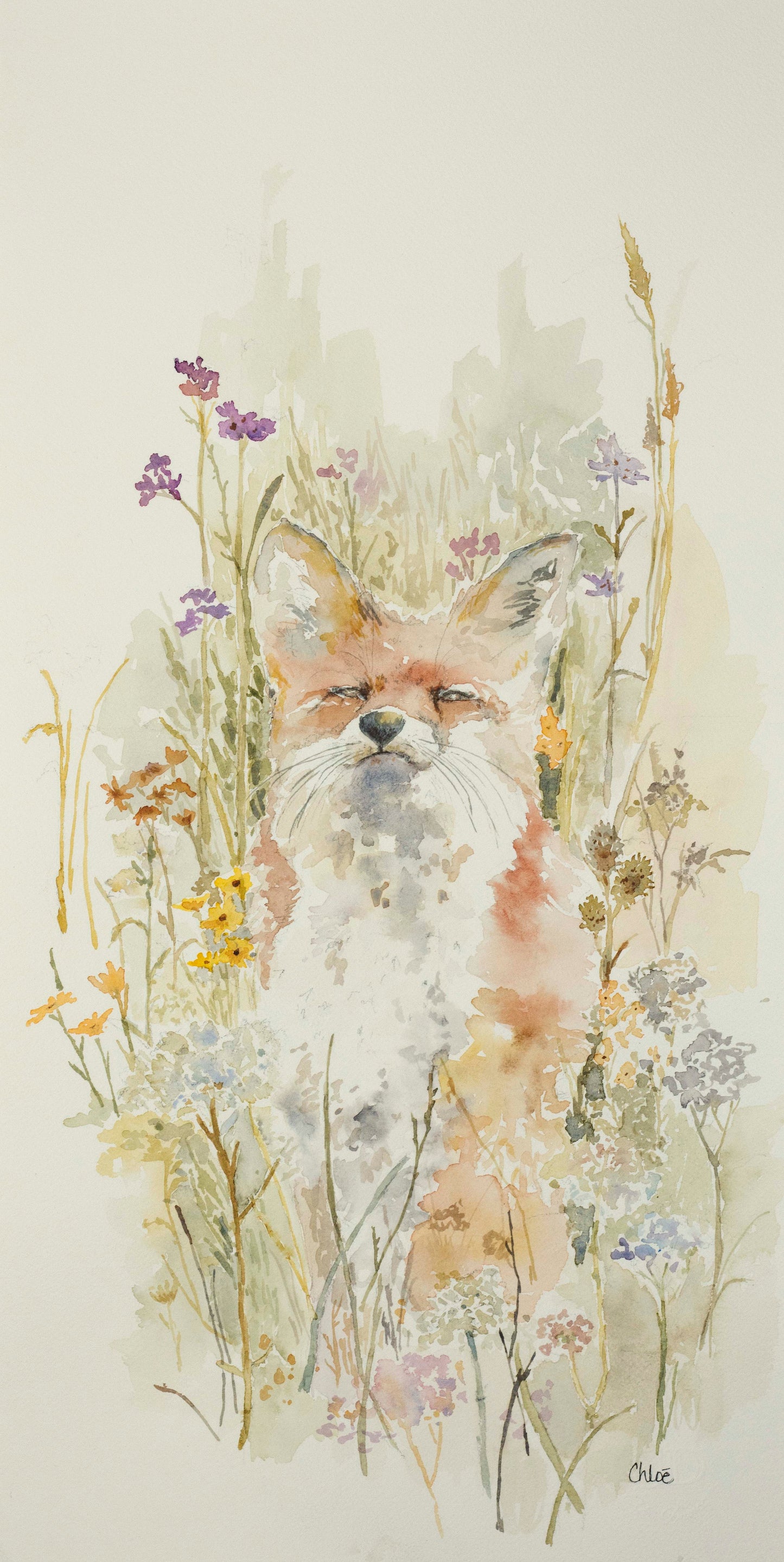 Fox In Blooms - Watercolor Original