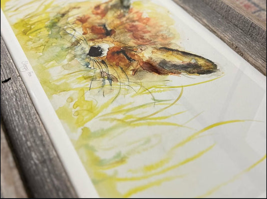 Sleepy Fox | Fox Nestled in the Grasses Art Print