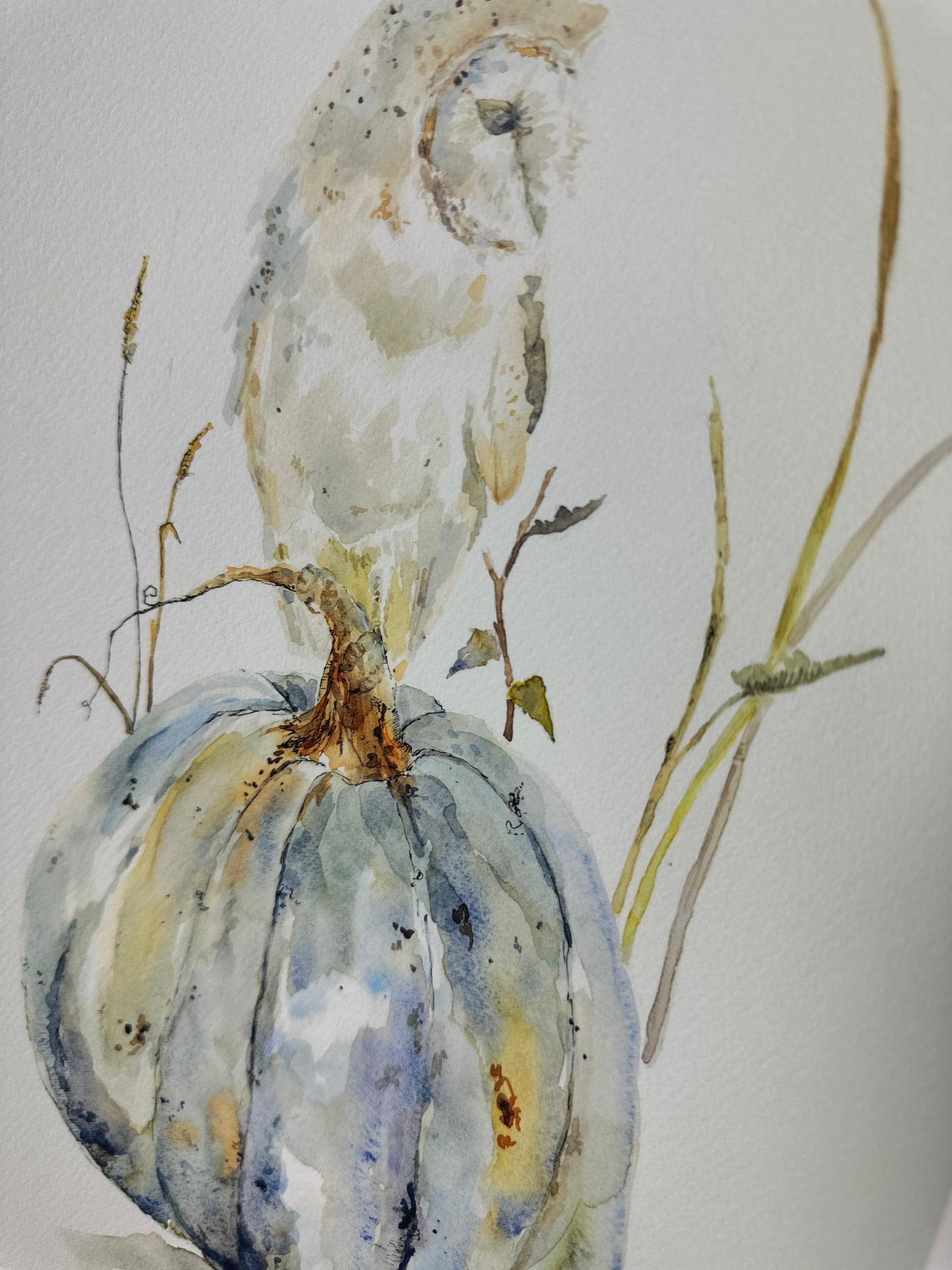 Pumpkin Owl | Rustic pumpkin Giclee print