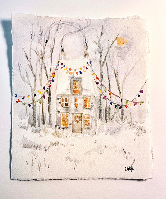 Original watercolor "String of Winter Light"