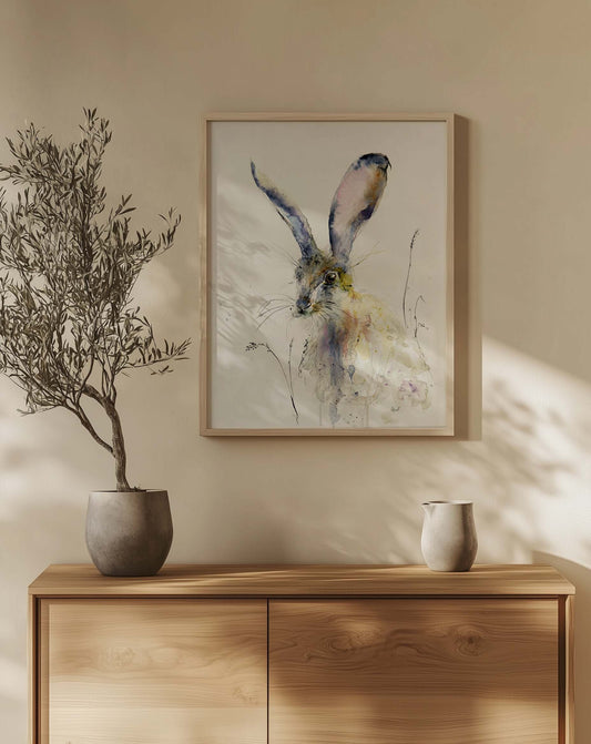 Antique Hare - Watercolor Rabbit Painting | Soft Vintage Woodland Animal Art Print