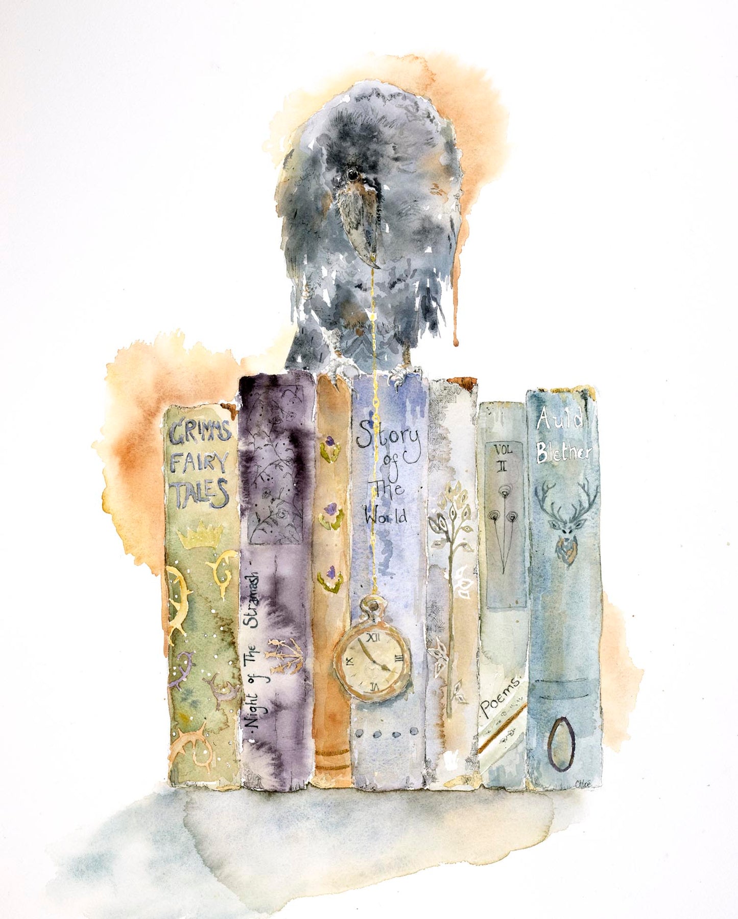 Auld Blether | Raven on old books Giclee print