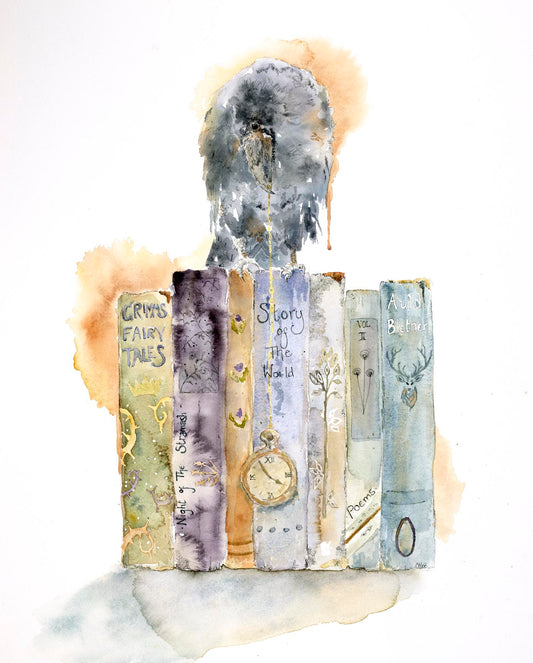 Auld Blether | Raven on old books Giclee print