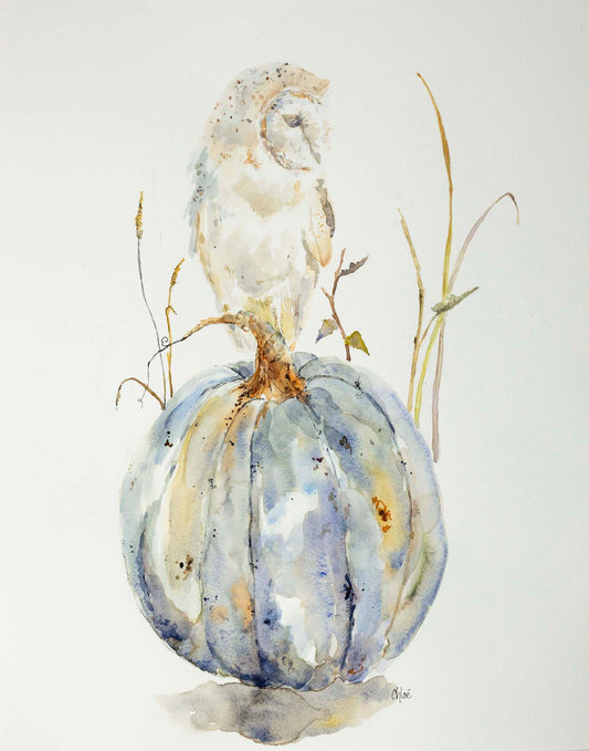 Pumpkin Owl | Rustic pumpkin Giclee print